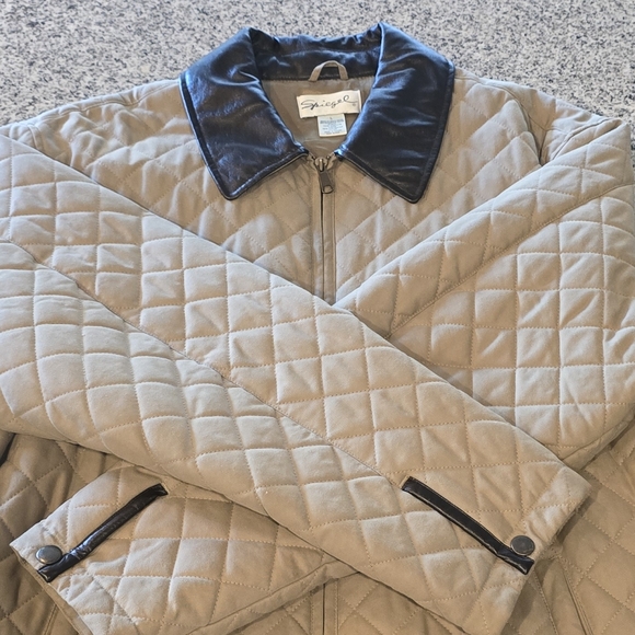 Spiegel Other - Vintage Spiegel Beige Quilted Jacket with Dark Faux Leather Trim